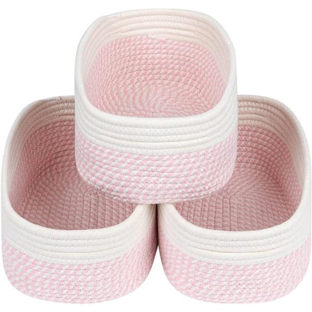 CubesLand Rectangle Organization/Storage Basket, Natural Cotton Rope Woven